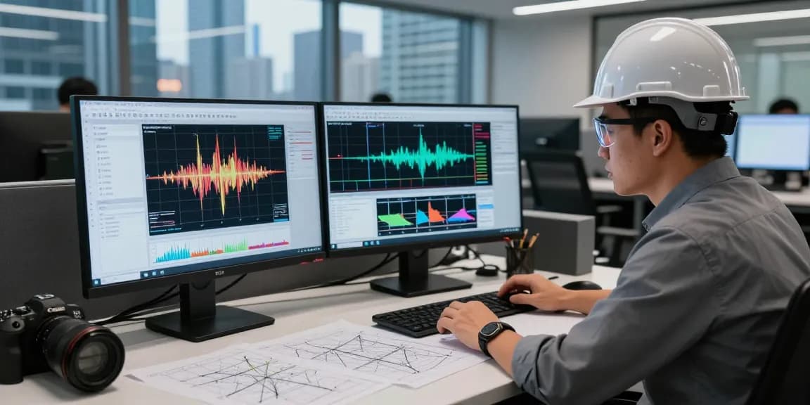 Seismic Design Engineer Canada analyzing designs in a modern office setting with advanced technology.