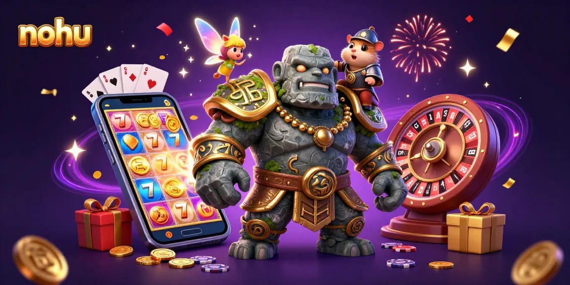 Experience the magic of nohu in this vibrant 3D casino illustration showcasing lively characters and enchanting elements.
