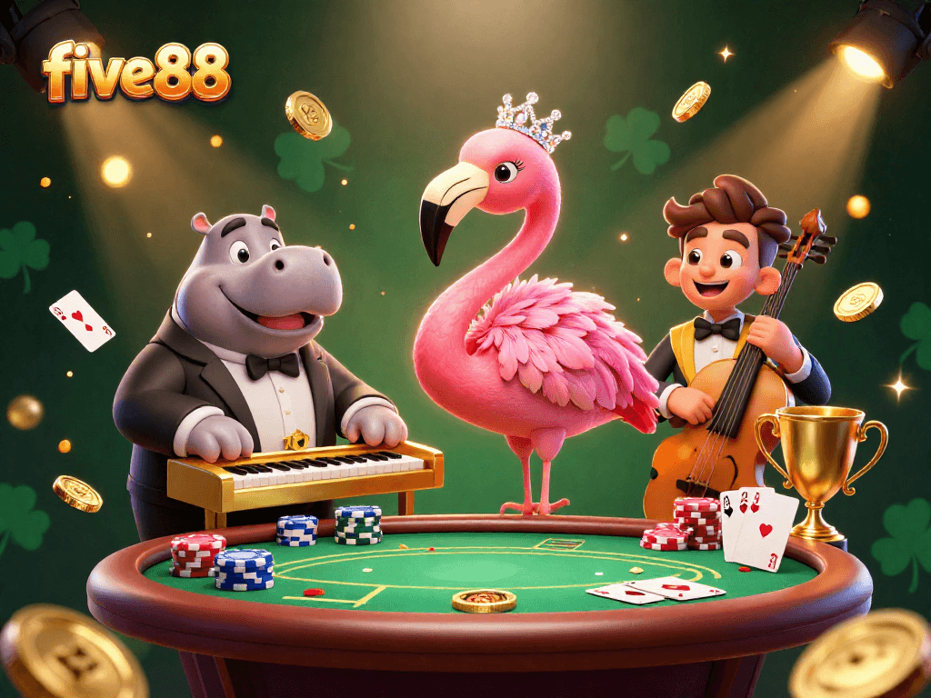 Engage with five88's exciting poker scene featuring dynamic characters and casino elements.