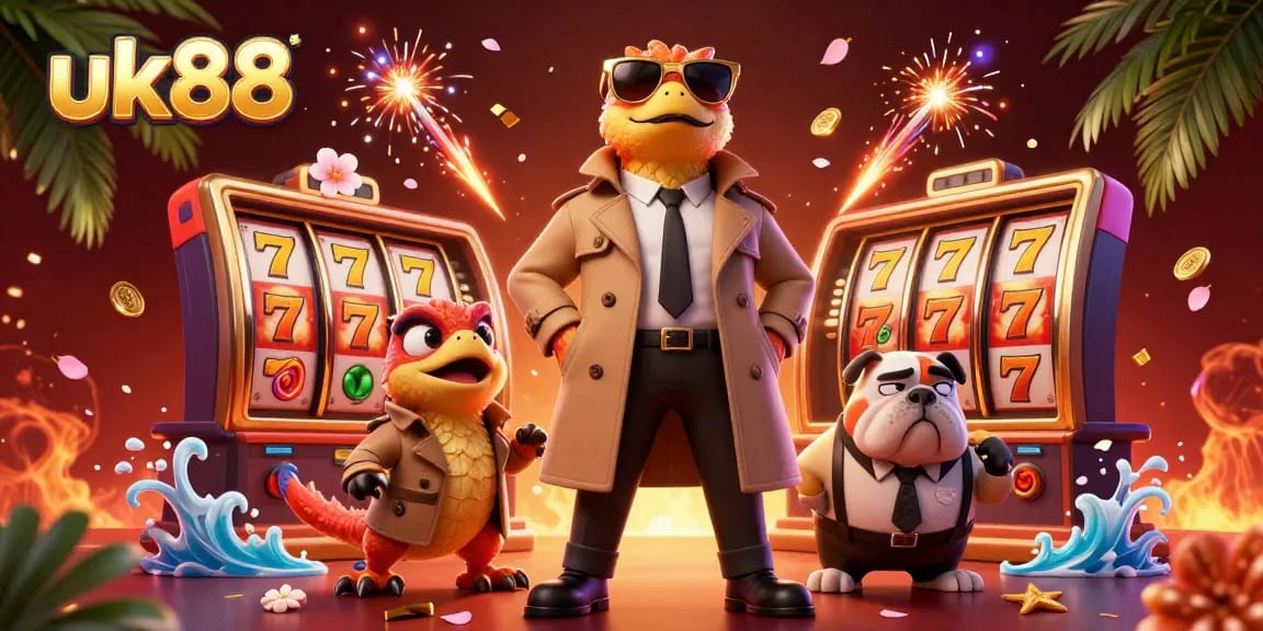 Experience thrilling gaming at uk88 with raptors and casino elements in a vibrant scene.