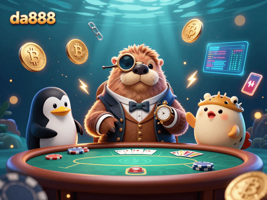 Join the da888 poker game with a jolly walrus, sophisticated penguin dealer, and a bluffing pufferfish.