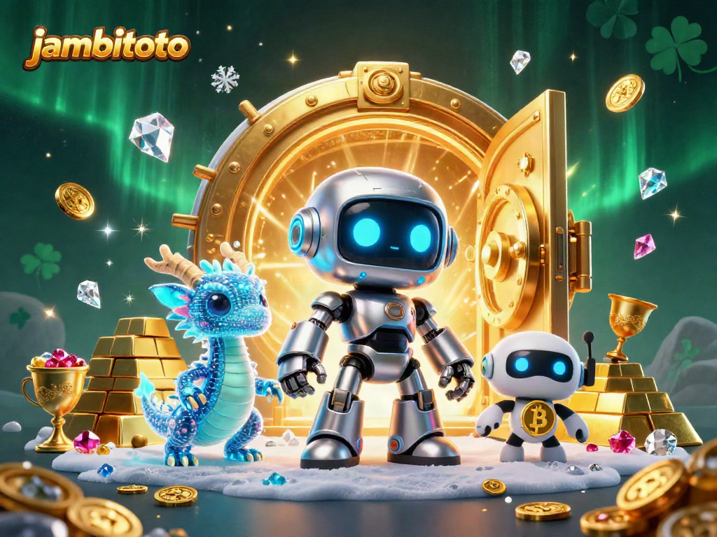 Experience thrilling gaming adventures with jambitoto's vibrant casino scene showcasing a robotic mascot.