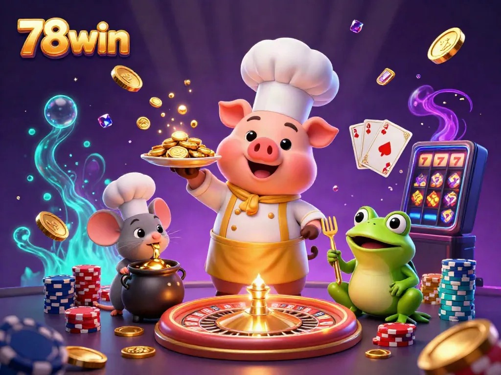 Experience 78win's vibrant casino excitement with colorful characters and rich gaming elements.