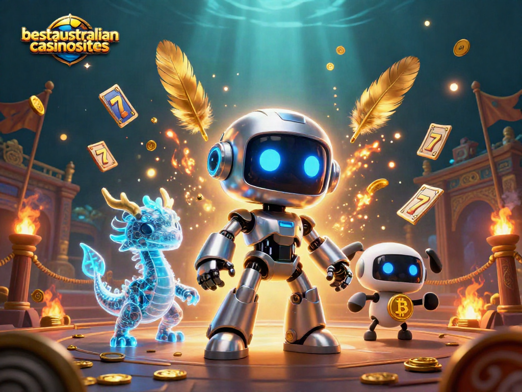 Engage in thrilling gameplay at bestaustraliancasinosites featuring a futuristic casino scene with vibrant slot elements.