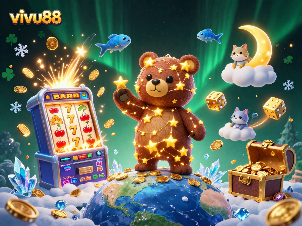 Engage with vivu88's thrilling gameplay in this vibrant 3D casino illustration featuring gold coins and dynamic game elements.