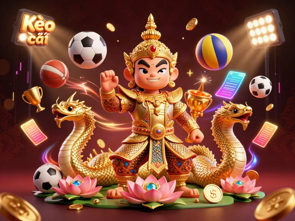 Experience Kèo nhà cái's dynamic action with sports balls and treasures in an engaging 3D scene.