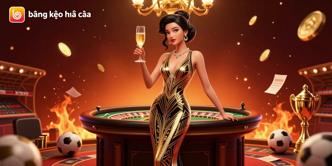Place bets and celebrate wins with bảng kèo nhà cái, a vibrant 3D digital illustration of glamorous sports betting.