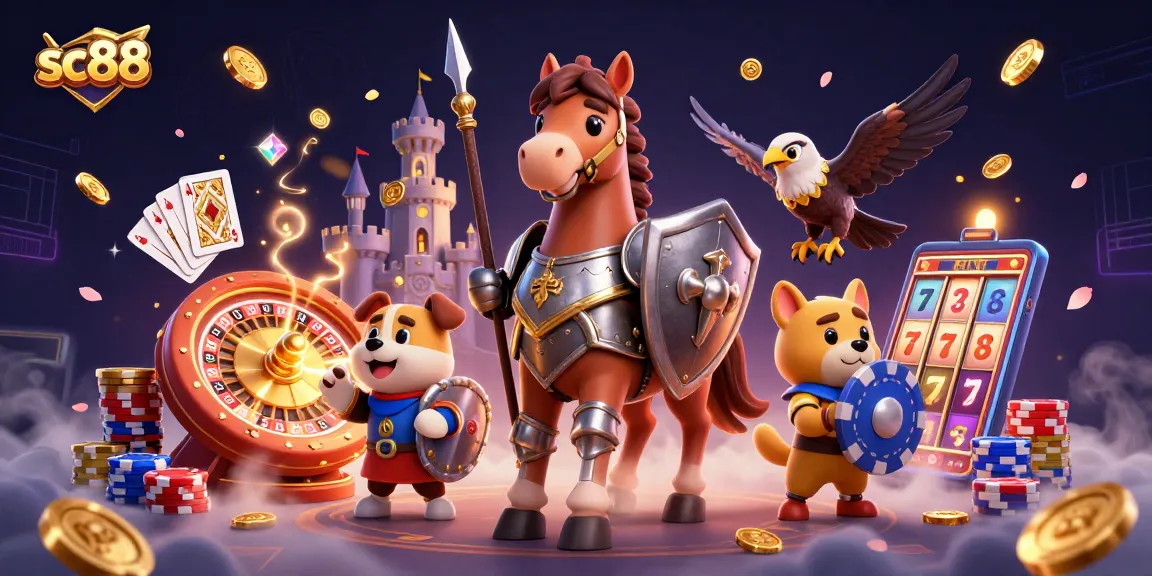 Win big with sc88 in this dynamic 3D casino illustration featuring knights and treasures!
