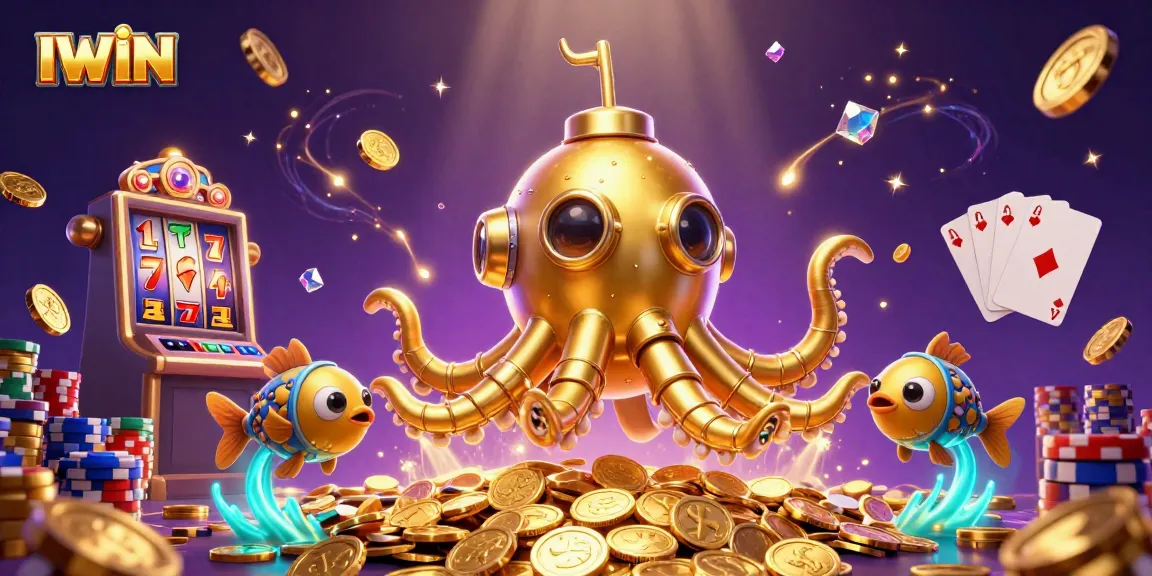 IWIN offers thrilling gameplay with vibrant slots and poker action set in a dynamic gold-rich scene.