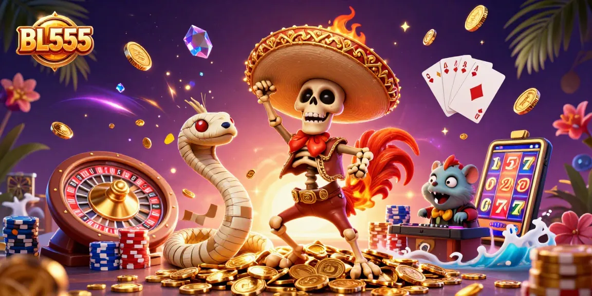 Experience the thrill with BL555 as a mariachi rooster dances amidst golden coins and vibrant game elements.
