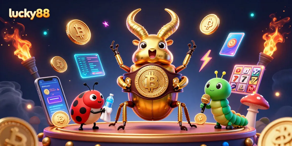 Experience big wins at lucky88 online casino with vibrant 3D illustration of a beetle boxing match.