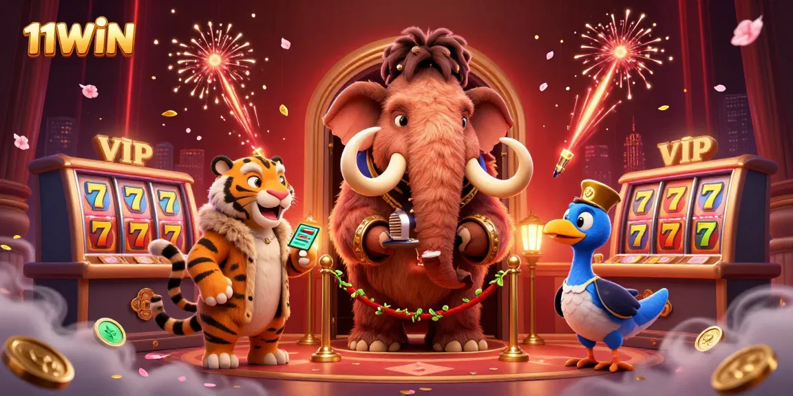 Experience excitement at 11WIN with a vibrant 3D casino scene featuring dynamic characters and colorful elements.
