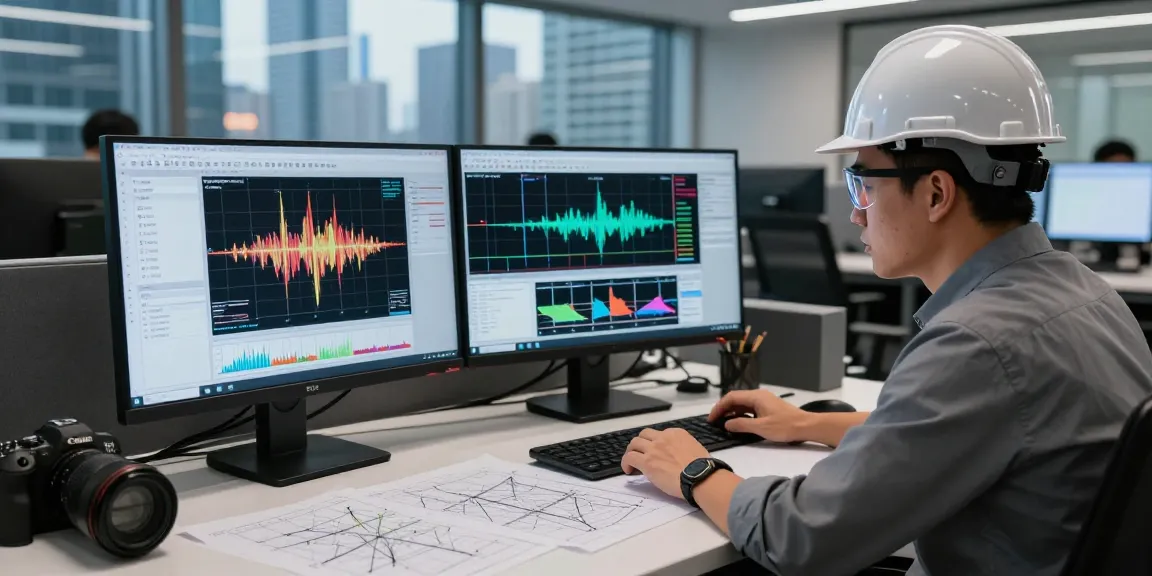 Seismic Design Engineer Canada analyzing designs in a modern office setting with advanced technology.