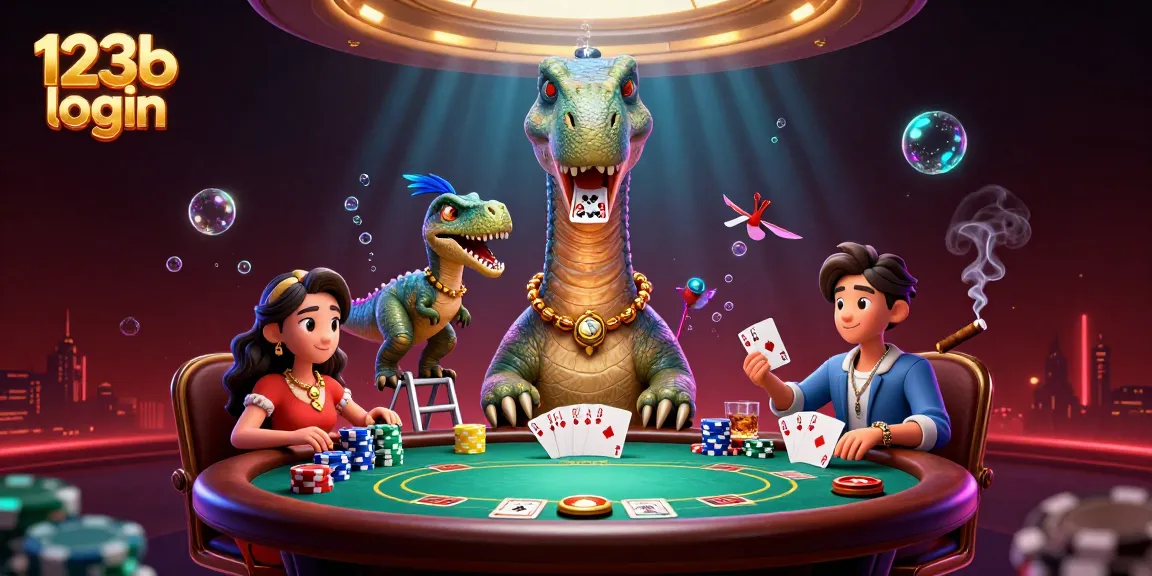 Engage in exciting gameplay with 123b login at a vibrant casino scene featuring a dinosaur and poker