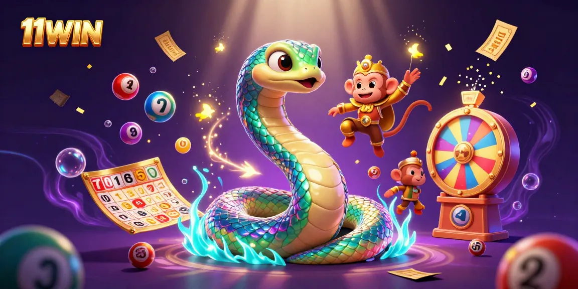 Engage with 11WIN’s vibrant lottery scene featuring magical elements and animated characters