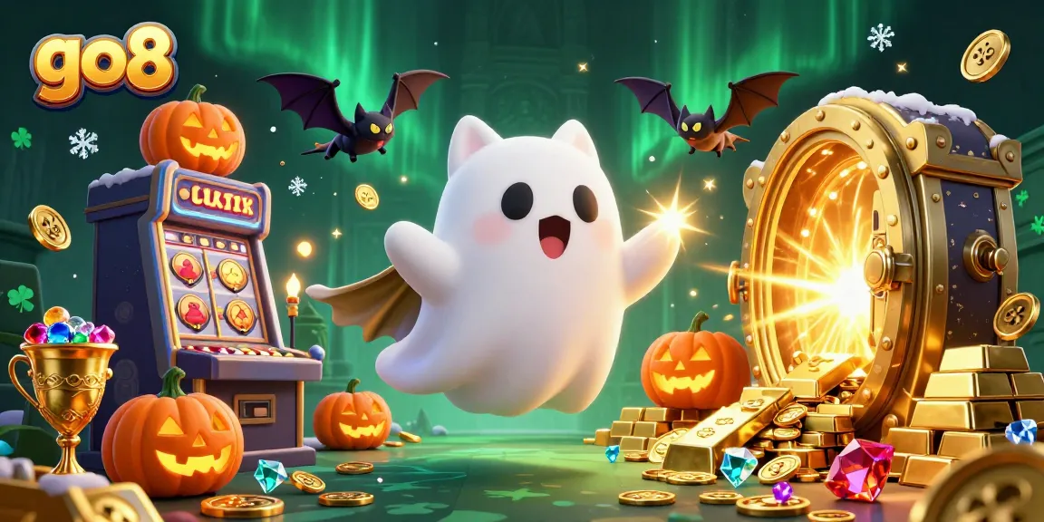Win big with go8 as the ghost cat and bat navigate a vibrant casino filled with treasures and games.